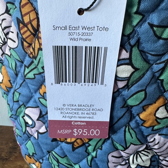 Vera Bradley Blue Floral Quilted Tote Bag Wild Prairie NWT - Picture 5 of 7